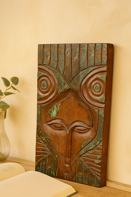 Handcrafted Wooden Tribal Face Mask (Long) – Rustic Wall Art Décor for Modern Interiors