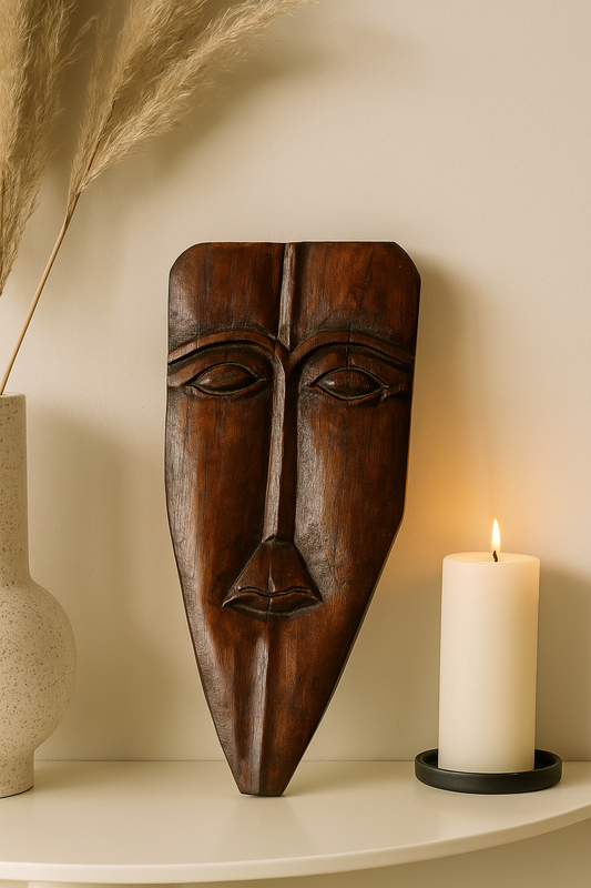 Home Decor Handcrafted Wooden Tribal Face Mask – Rustic Wall Art Décor for Modern Interiors