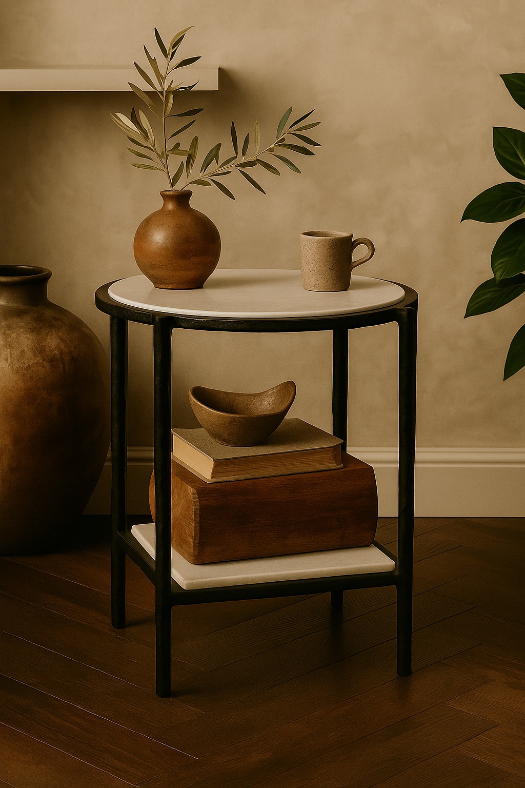 Luxury Marble Top Side Table with Hand-Forged Iron Frame – Timeless Accent Piece