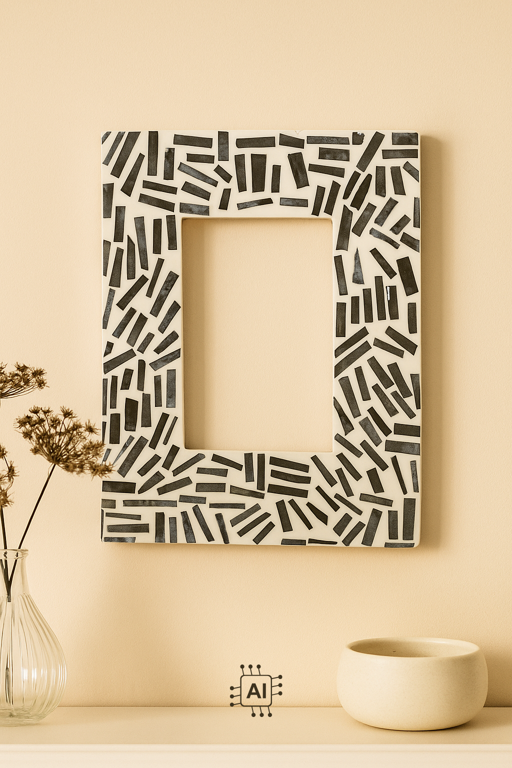 Handcrafted Bone Inlay Photo Frame – Black & White Mosaic Design | Luxury Decorative Frame