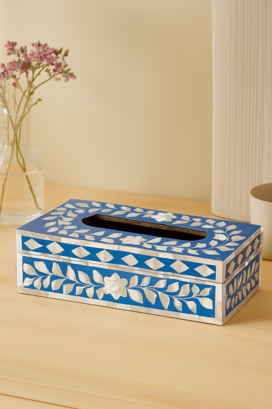 Artistic Blue Bone Inlay Tissue Box Holder – Decorative Home Accent, Elegant Organizer & Stylish Storage for Modern Interiors