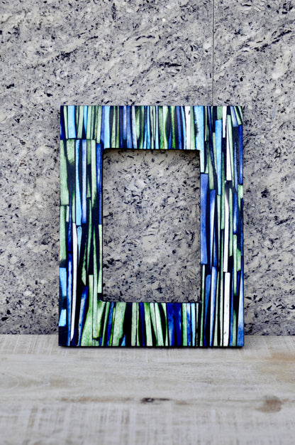 Handcrafted Blue & Green Striped Art Photo Frame – Premium Resin Decorative Frame for Table & Wall | Modern Artistic Home Décor