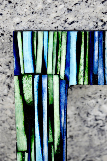 Handcrafted Blue & Green Striped Art Photo Frame – Premium Resin Decorative Frame for Table & Wall | Modern Artistic Home Décor