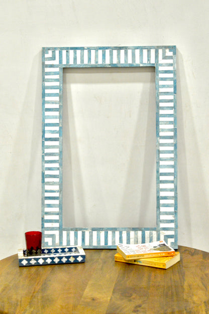 Handcrafted Blue & White Bone Inlay Photo Frame – Decorative Rectangular Frame for Modern & Traditional Home Décor