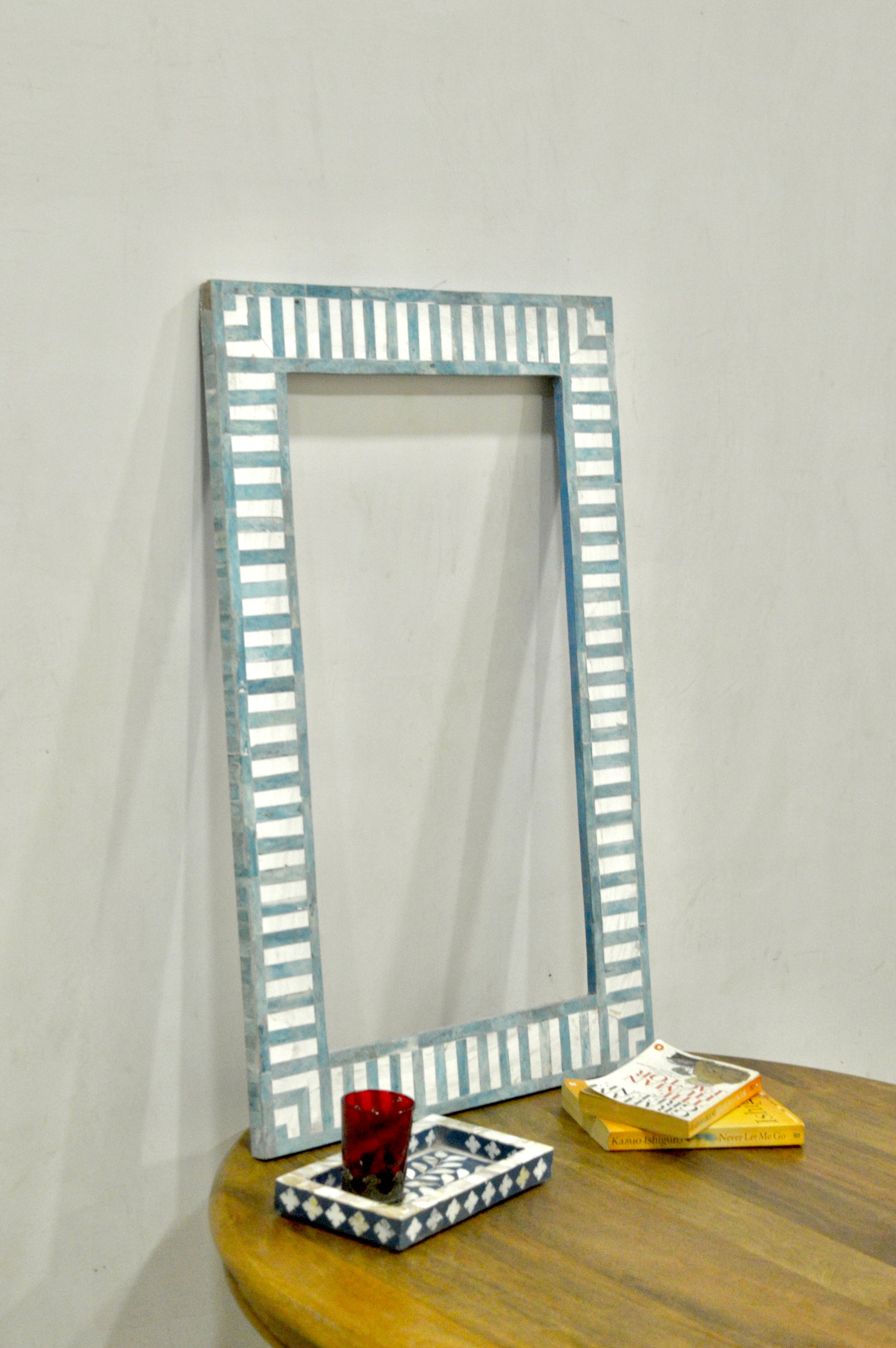 Handcrafted Blue & White Bone Inlay Photo Frame – Decorative Rectangular Frame for Modern & Traditional Home Décor