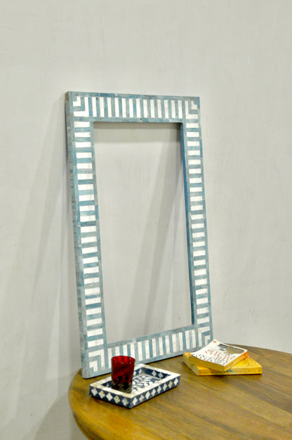 Handcrafted Blue & White Bone Inlay Photo Frame – Decorative Rectangular Frame for Modern & Traditional Home Décor