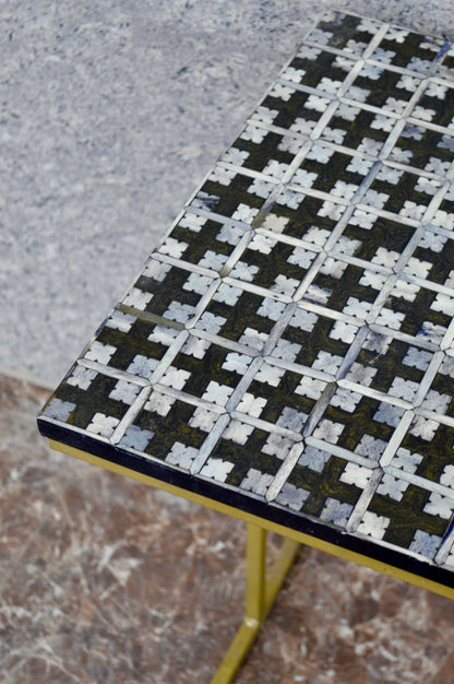 Handcrafted Brown Bone Inlay Side Table with Gold Cross Base – Elegant Accent Table for Living Room & Bedroom