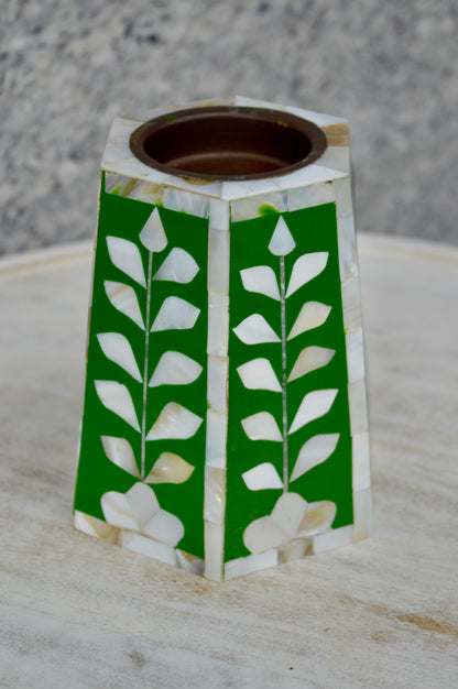 Handcrafted Green Mother of Pearl Inlay Pen Holder – Elegant Hexagonal Desk Organizer for Home & Office Décor