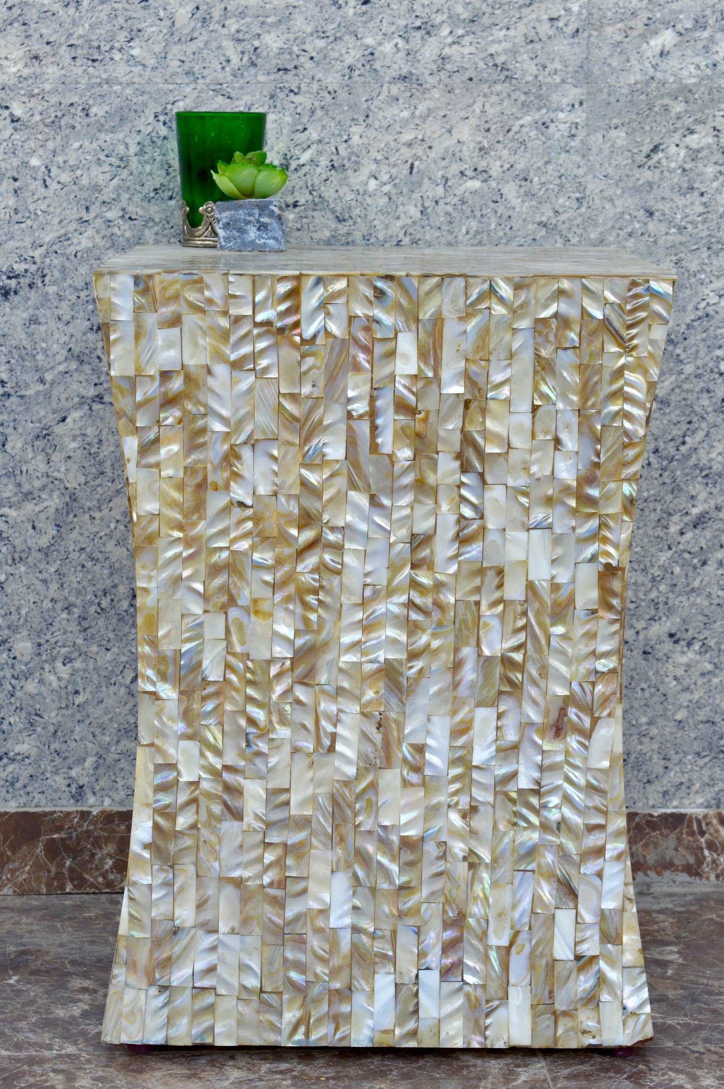 Handcrafted Mother of Pearl Inlay Side Table – Luxury Accent Furniture for Living Room & Bedroom
