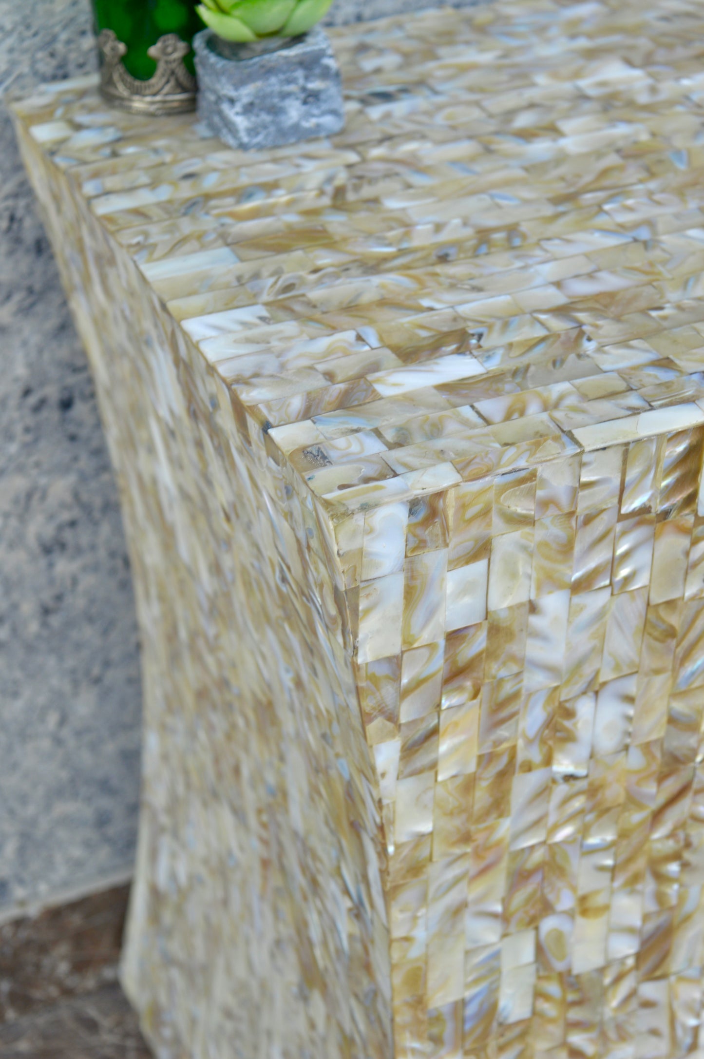 Handcrafted Mother of Pearl Inlay Side Table – Luxury Accent Furniture for Living Room & Bedroom
