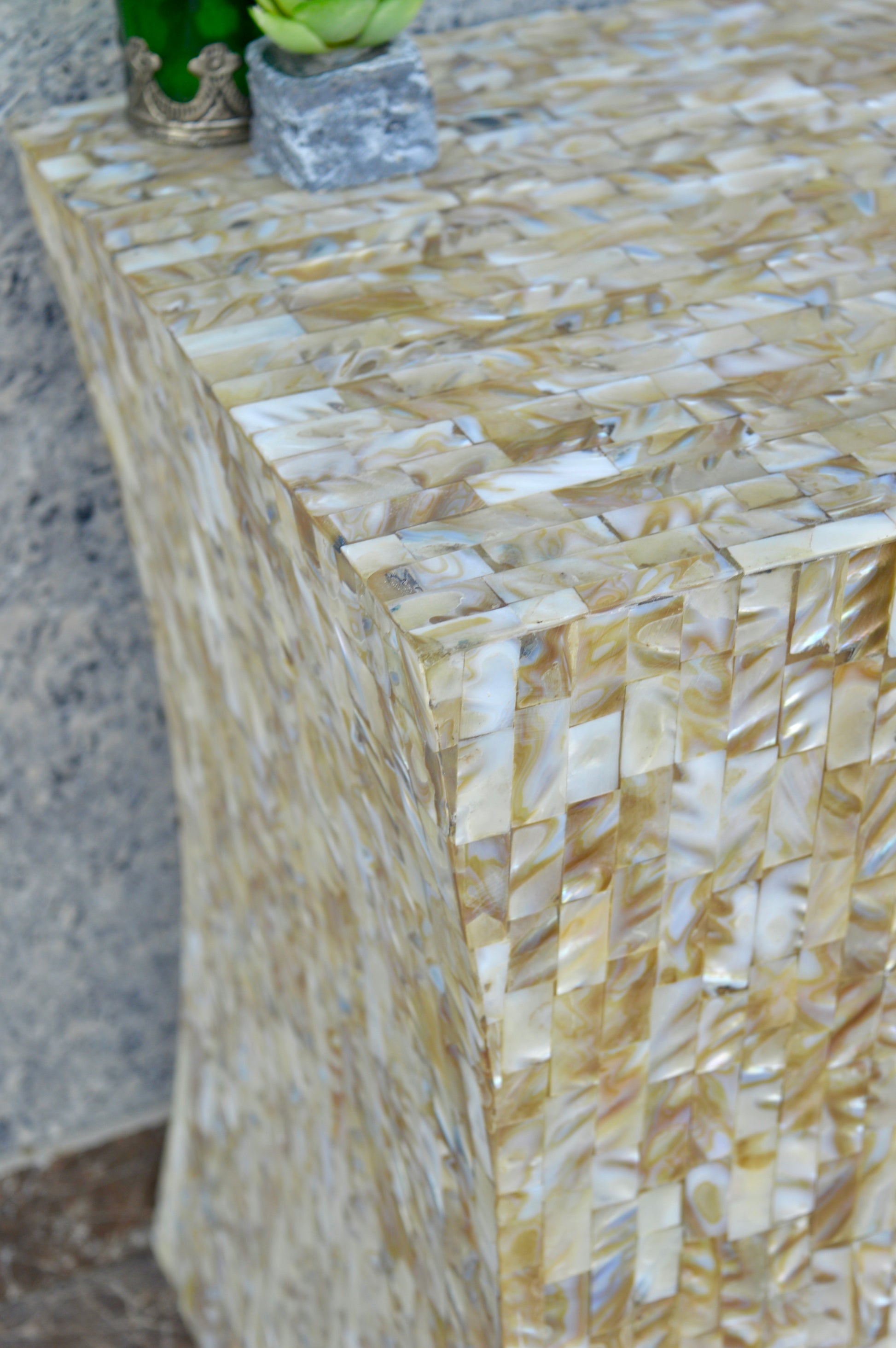 Handcrafted Mother of Pearl Inlay Side Table – Luxury Accent Furniture for Living Room & Bedroom
