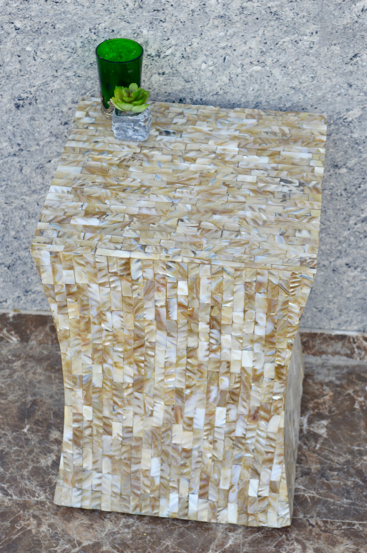 Handcrafted Mother of Pearl Inlay Side Table – Luxury Accent Furniture for Living Room & Bedroom
