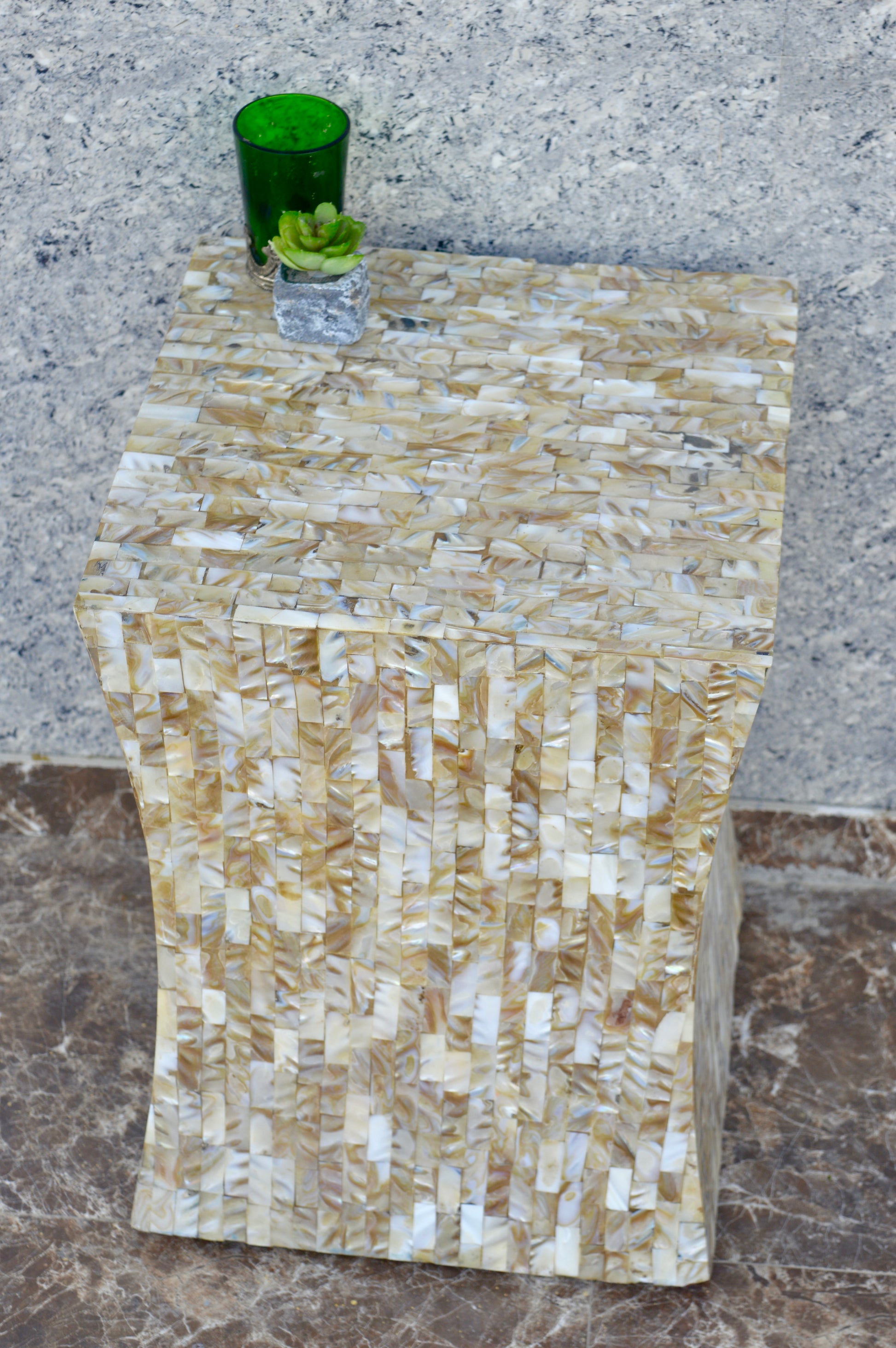 Handcrafted Mother of Pearl Inlay Side Table – Luxury Accent Furniture for Living Room & Bedroom
