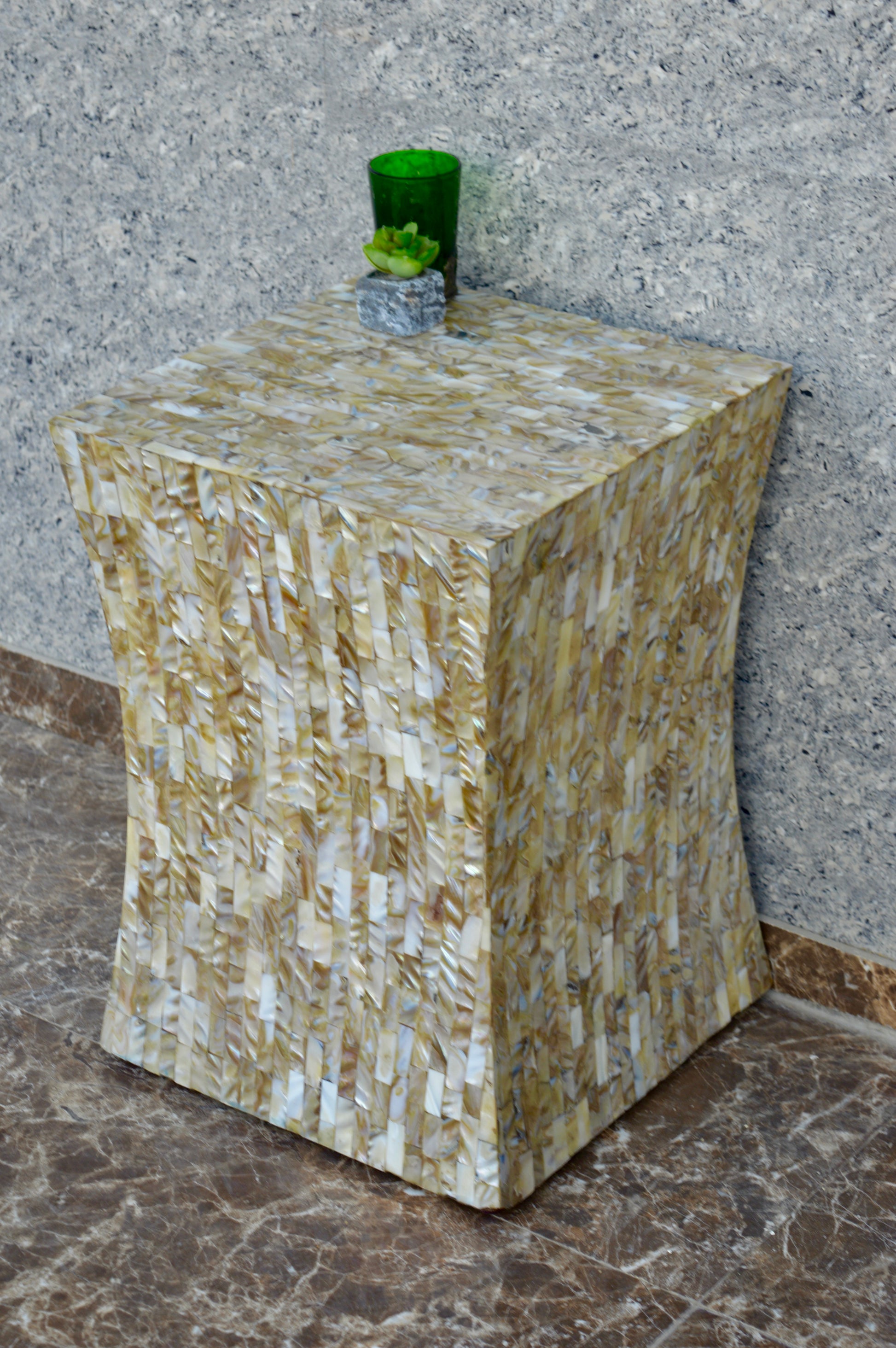 Handcrafted Mother of Pearl Inlay Side Table – Luxury Accent Furniture for Living Room & Bedroom

