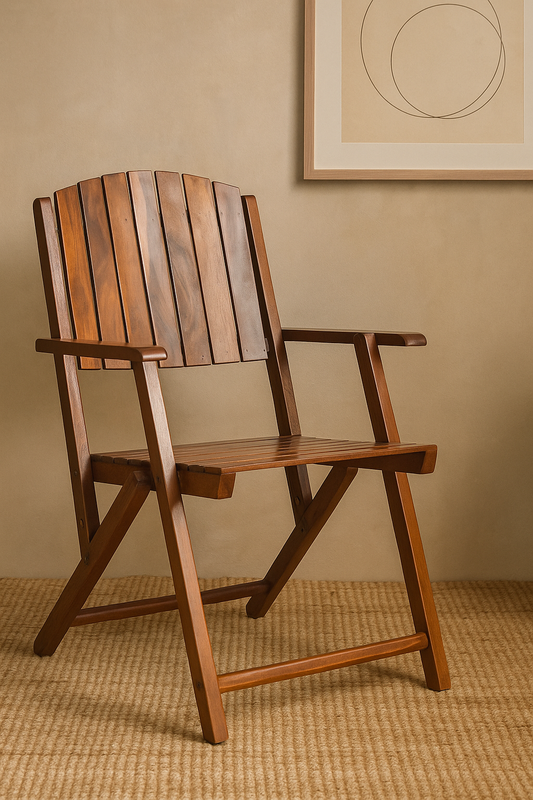Handcrafted Solid Wood Armchair – Rustic Folding Wooden Chair for Living Room, Patio & Dining
