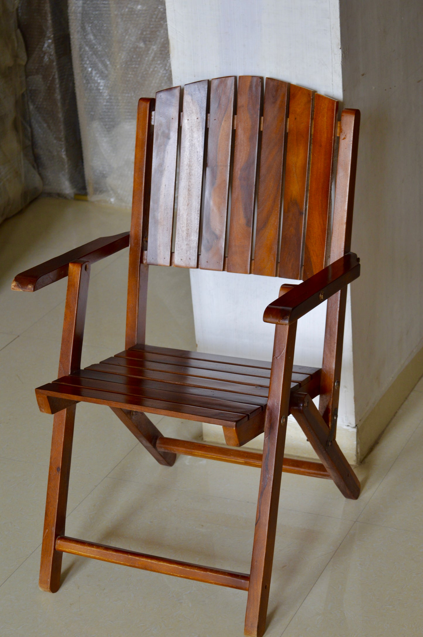 Handcrafted Solid Wood Armchair – Rustic Folding Wooden Chair for Living Room, Patio & Dining