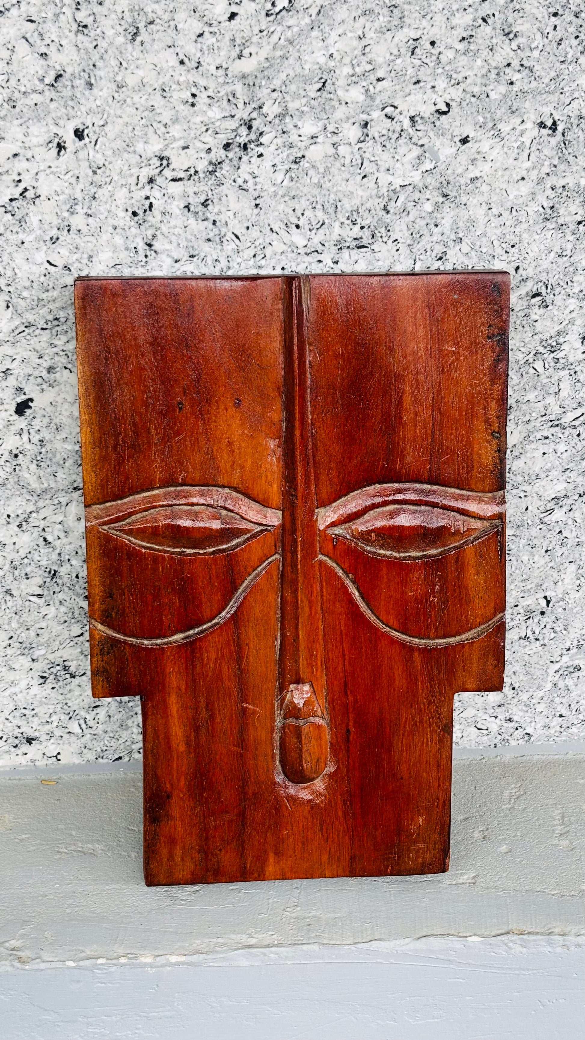 Home Decor Handcrafted Wooden Tribal Face Mask (Square & Short) – Rustic Wall Art Décor for Modern Interiors
