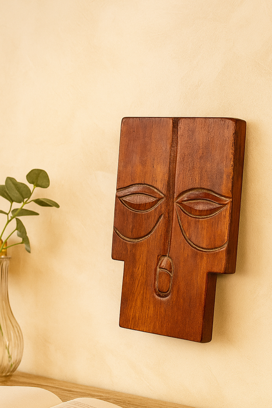 Home Decor Handcrafted Wooden Tribal Face Mask (Square & Short) – Rustic Wall Art Décor for Modern Interiors