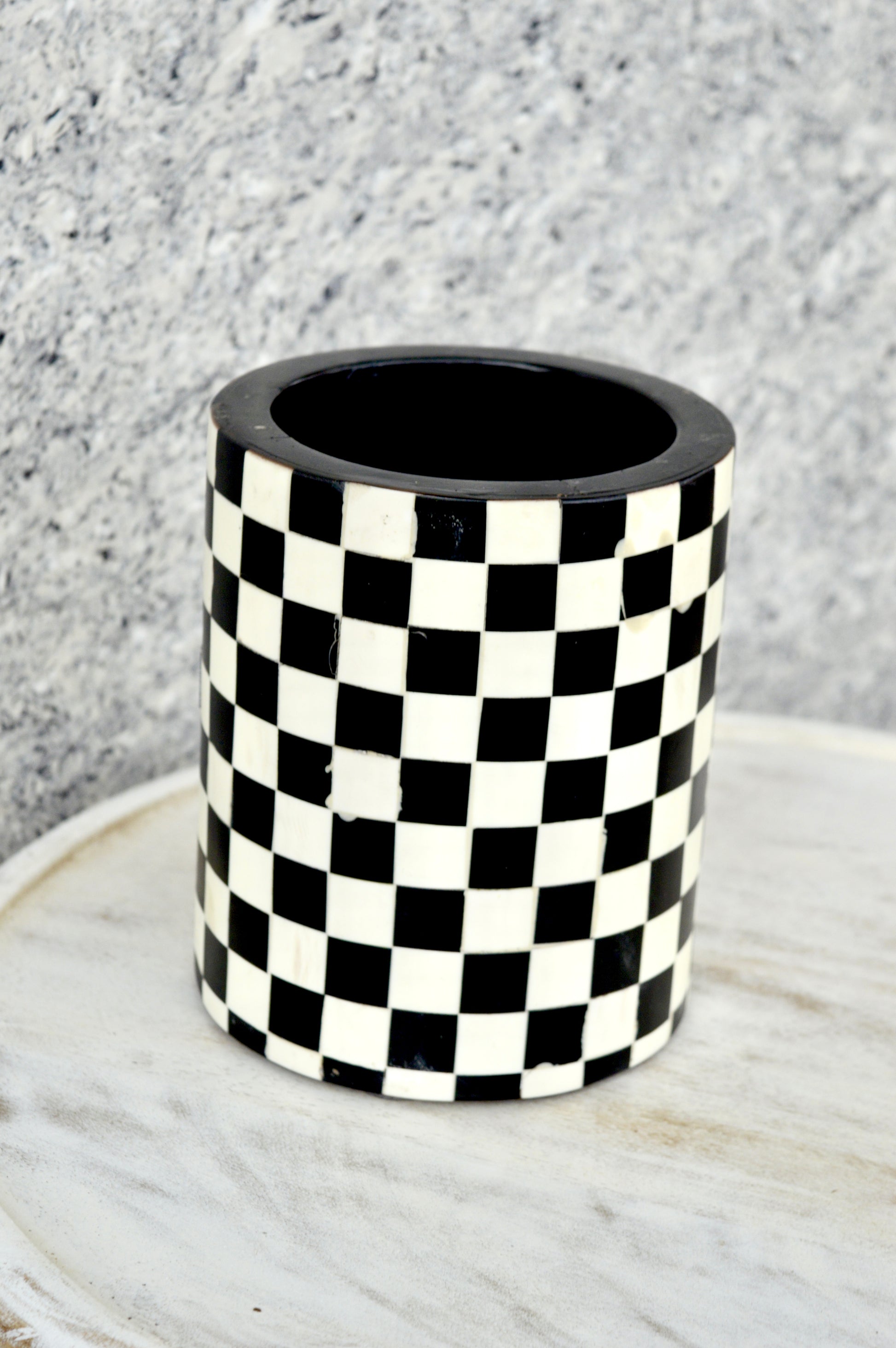 Handmade Black & White Checkered Bone Inlay Flower Vase – Luxury Decorative Pot for Modern Home Décor