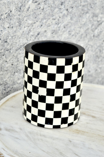 Handmade Black & White Checkered Bone Inlay Flower Vase – Luxury Decorative Pot for Modern Home Décor