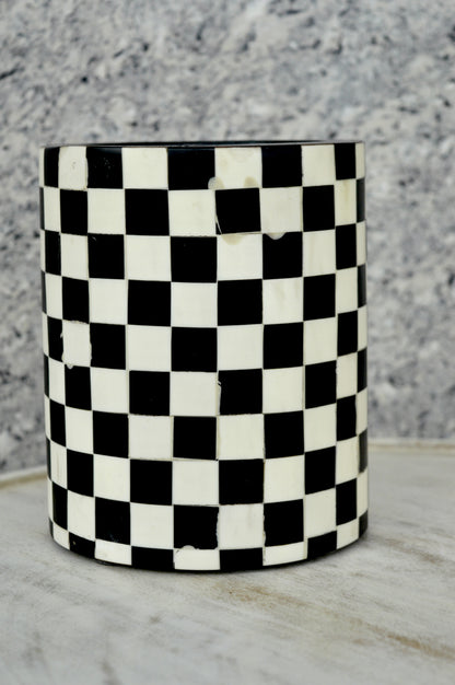 Handmade Black & White Checkered Bone Inlay Flower Vase – Luxury Decorative Pot for Modern Home Décor