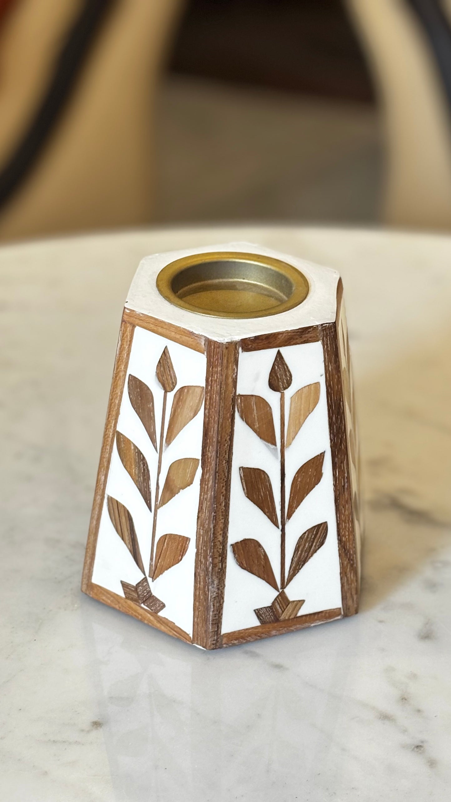 Handcrafted Resin Teak Wooden Inlay Decorative Tray Set with Candle Stand & Keepsake Box
