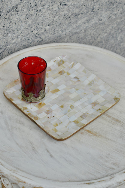 Mother of Pearl Decorative Serving Tray – Designer Coffee & Tea Table Tray for Home & Kitchen Décor"