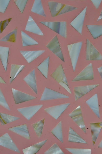 Luxury Round Pink Mother of Pearl Inlay Decorative Serving Tray with Golden Leaf Handles – Designer Coffee & Tea Table Tray for Home Décor