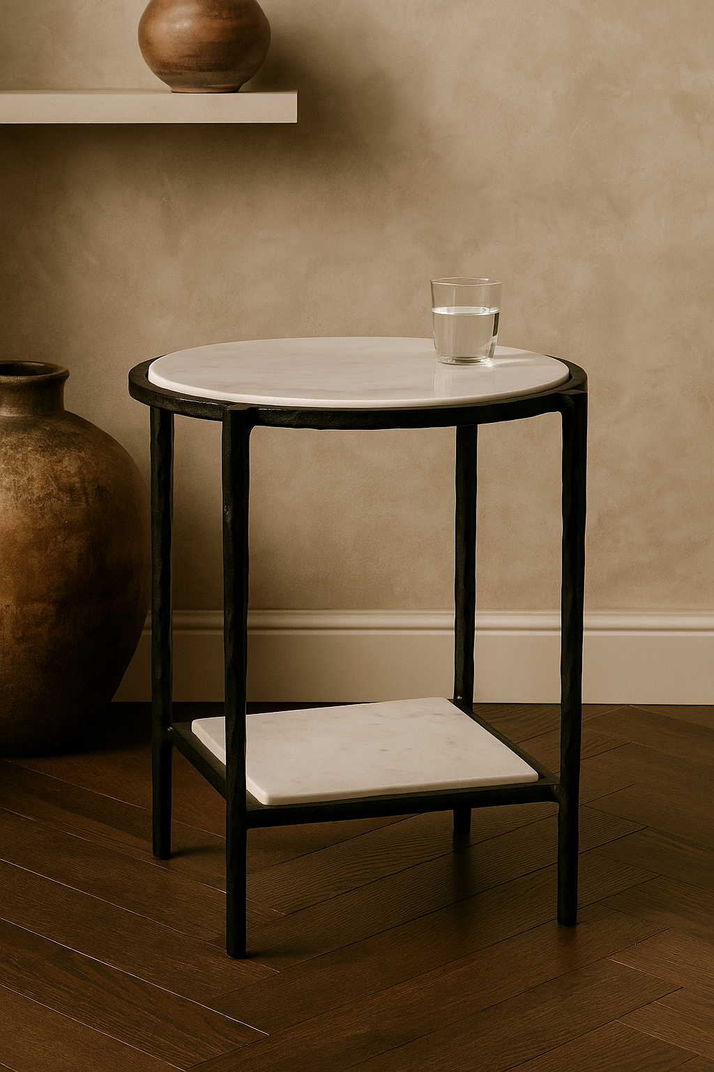 Luxury Marble Top Side Table with Hand-Forged Iron Frame – Timeless Accent Piece