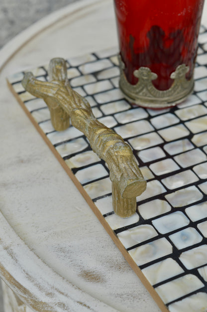 Luxury Mother of Pearl Decorative Serving Tray with Golden Handles – Designer Coffee & Tea Table Tray for Home & Kitchen Décor