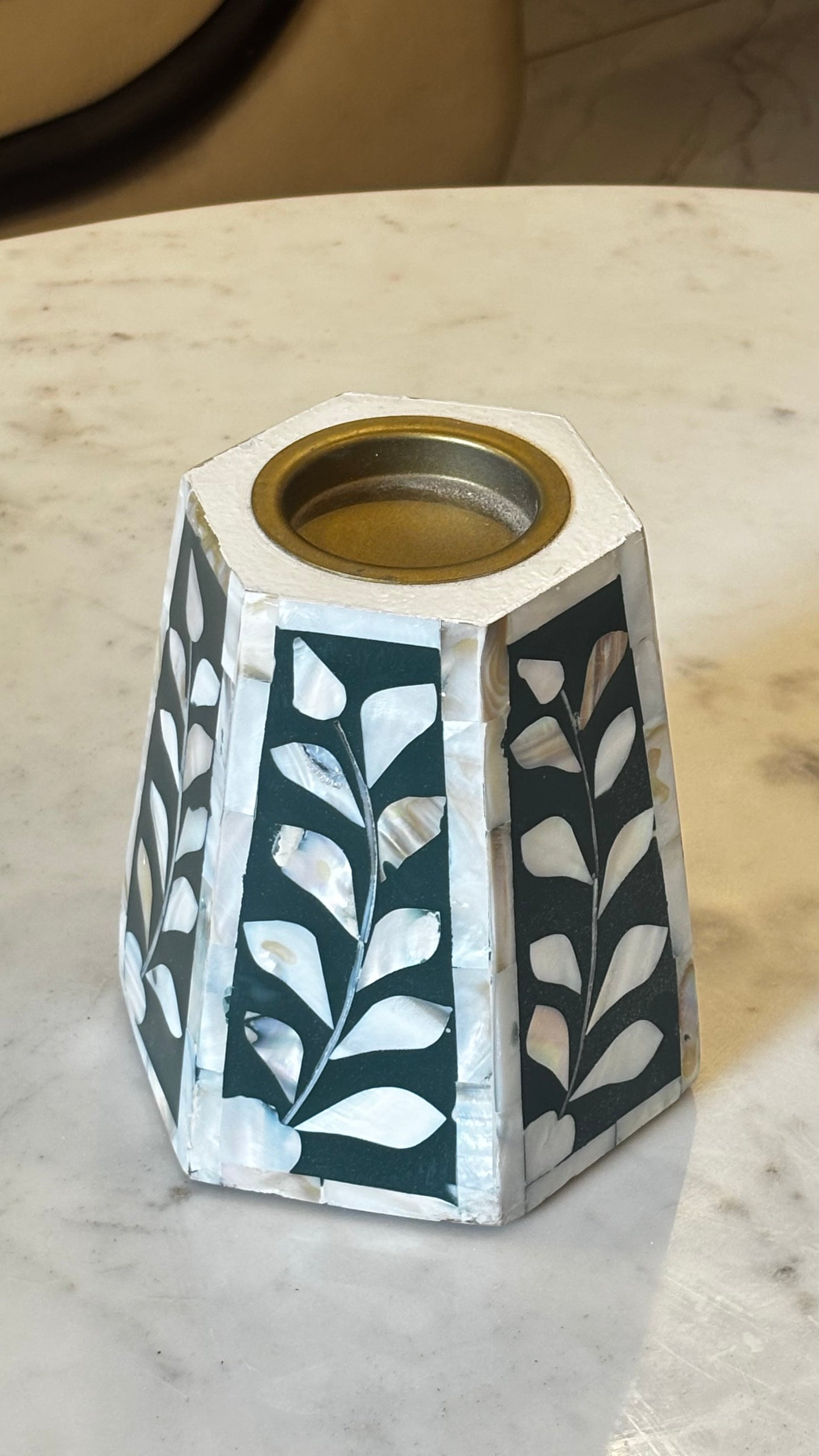 Luxury Mother of Pearl Inlay Decorative Tray Set with Candle Stand & Keepsake Box – Handcrafted Home Décor