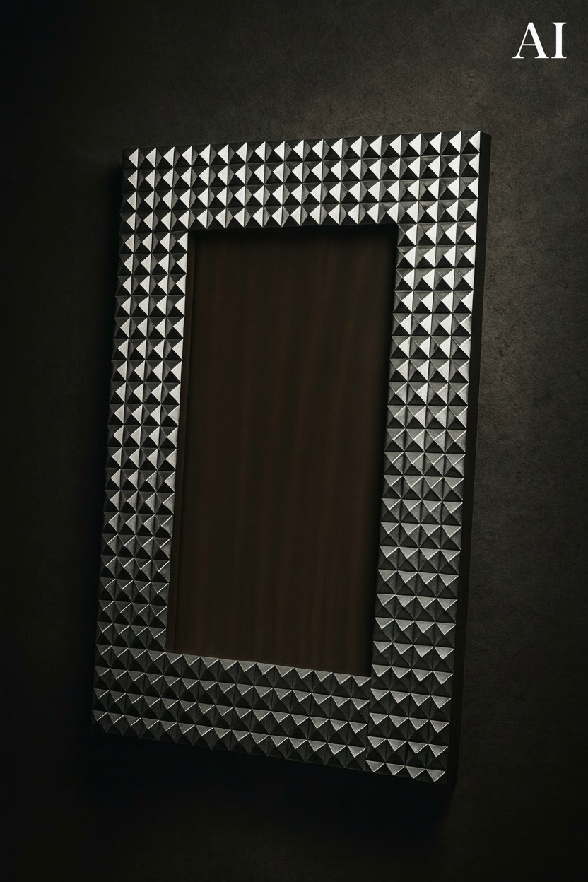 Luxury Silver Studded Photo Frame for Home Décor – Premium Geometric Metal Frame for Table & Wall | Modern Decorative Picture Frame