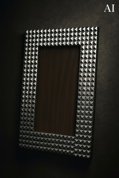 Luxury Silver Studded Photo Frame for Home Décor – Premium Geometric Metal Frame for Table & Wall | Modern Decorative Picture Frame