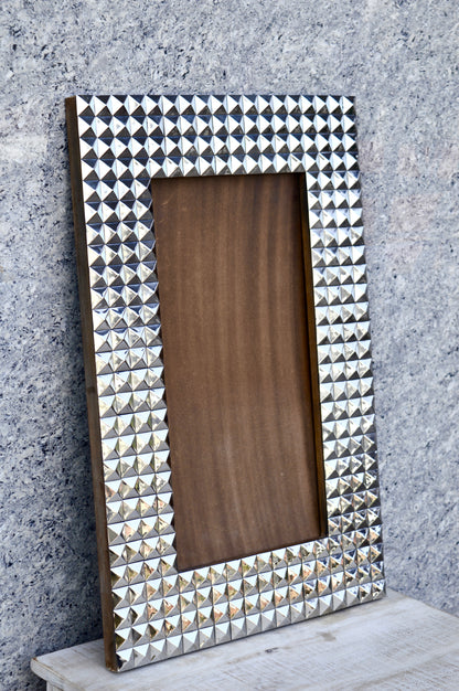 Luxury Silver Studded Photo Frame for Home Décor – Premium Geometric Metal Frame for Table & Wall | Modern Decorative Picture Frame