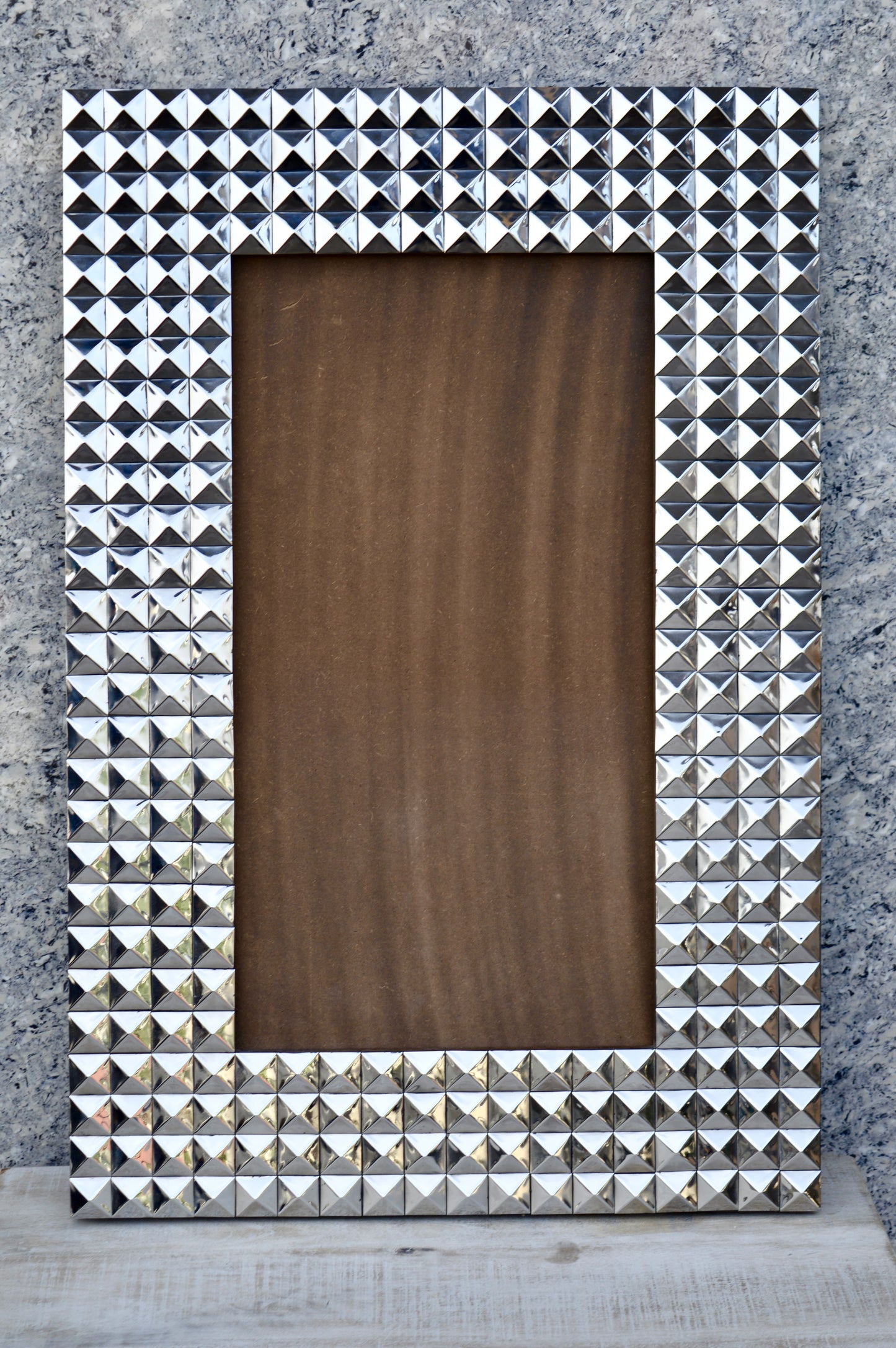 Luxury Silver Studded Photo Frame for Home Décor – Premium Geometric Metal Frame for Table & Wall | Modern Decorative Picture Frame