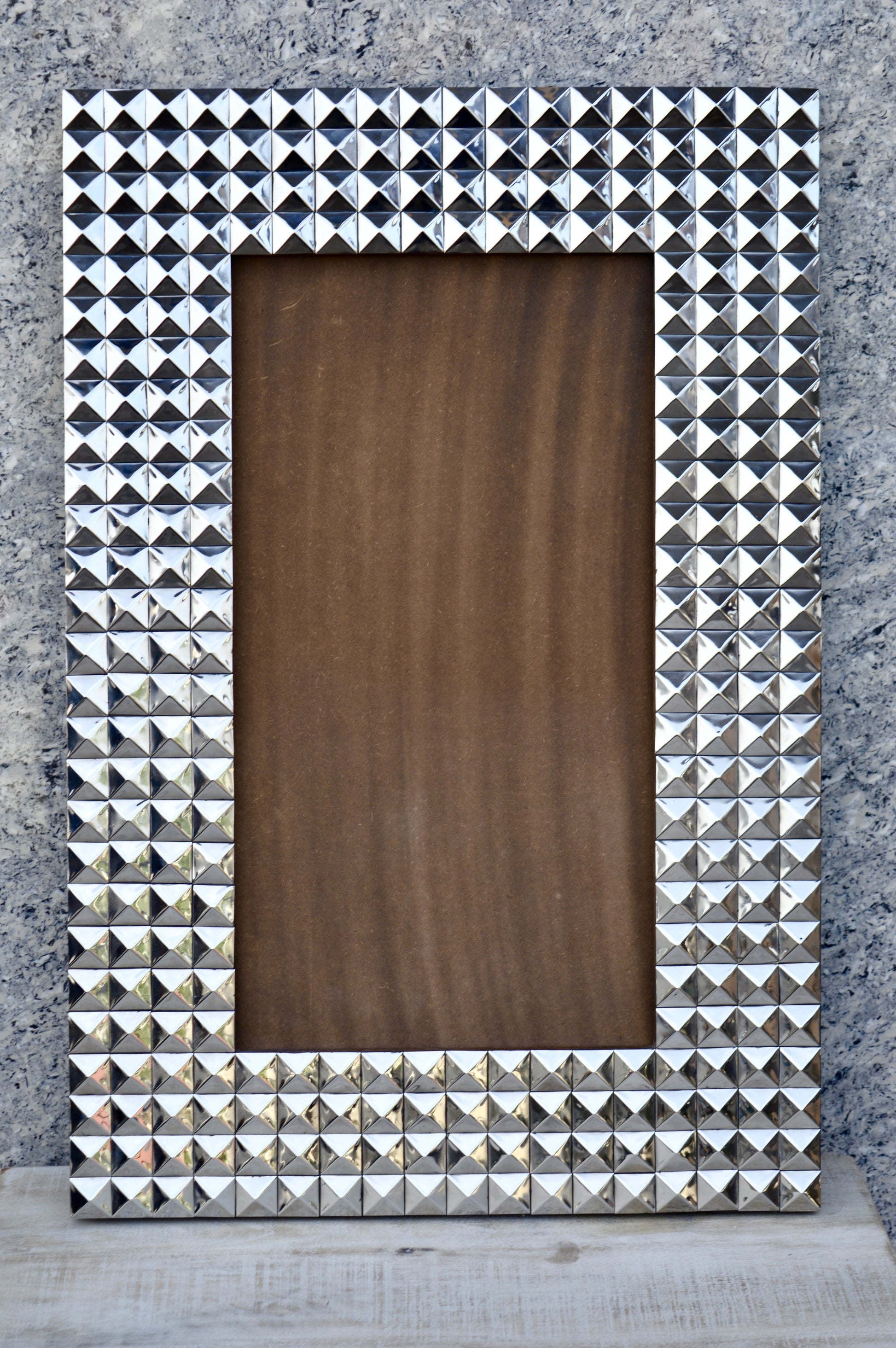 Luxury Silver Studded Photo Frame for Home Décor – Premium Geometric Metal Frame for Table & Wall | Modern Decorative Picture Frame
