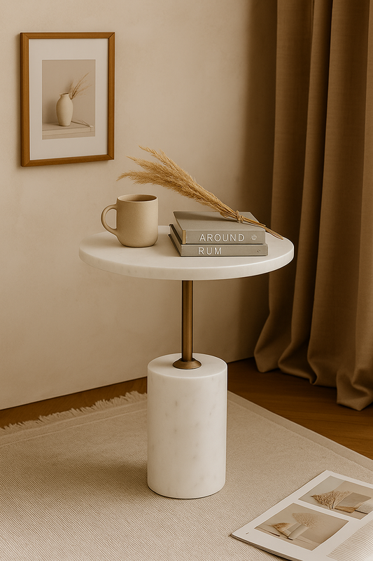 Modern Marble Top End Table in Gold Finish – Glamorous & Functional