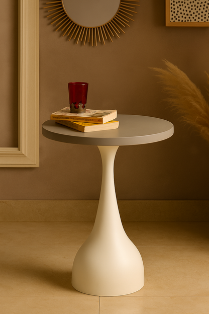 Modern Pedestal Side Table – Sleek Grey Top with White Base for Contemporary Home Décor