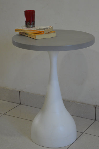 Modern Pedestal Side Table – Sleek Grey Top with White Base for Contemporary Home Décor