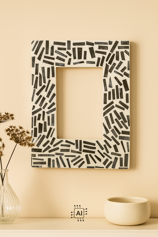 Handcrafted Bone Inlay Photo Frame – Black & White Mosaic Design | Luxury Decorative Frame